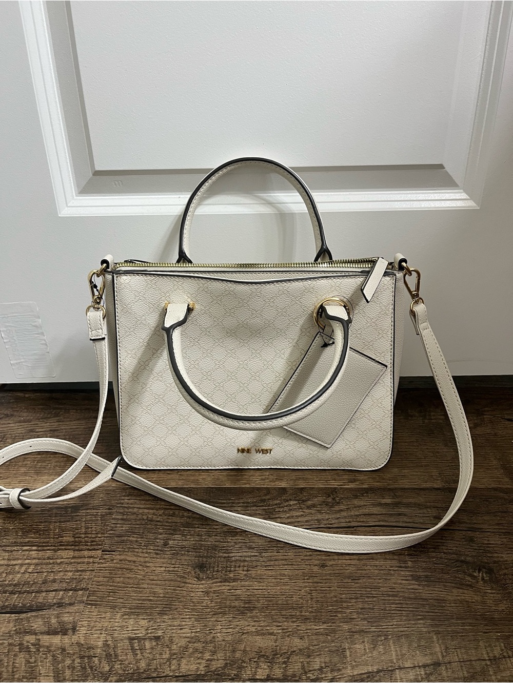 Nine West Off-White/Beige Structured Satchel with Removable Strap
